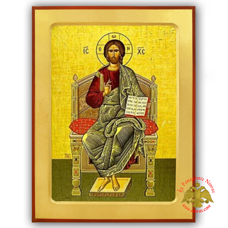 Christ Blessing Enthroned-Monk Michael Mount Athos Byzantine Wooden Icon